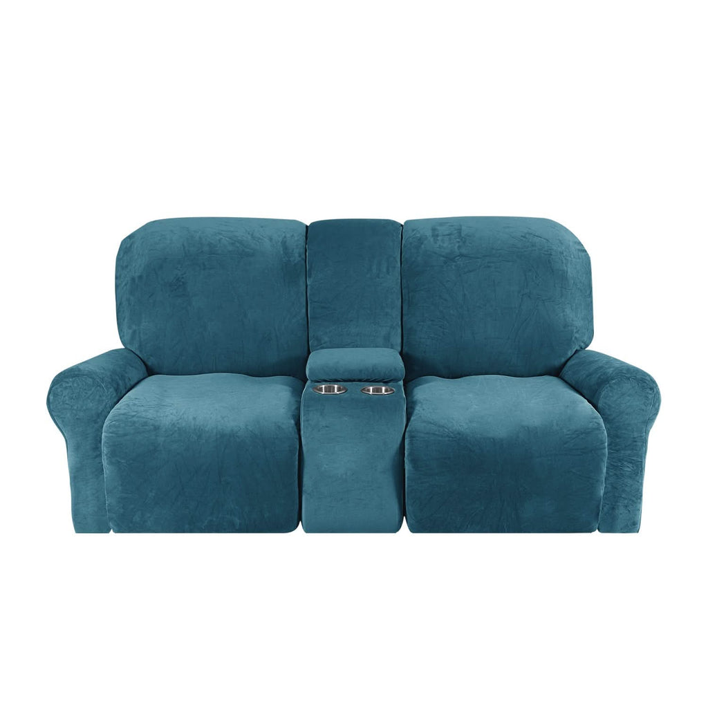 Velvet Plush 2-Seater Recliner Sofa Cover with Cup Holders