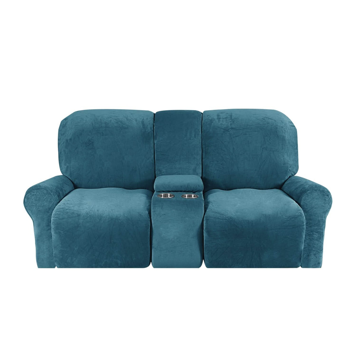 Velvet Plush 2-Seater Recliner Sofa Cover with Cup Holders