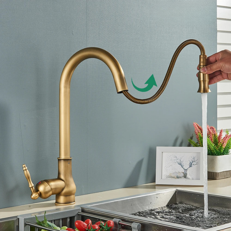 Vintage Antique Brass Kitchen Mixer Tap with 360° Swivel Spout