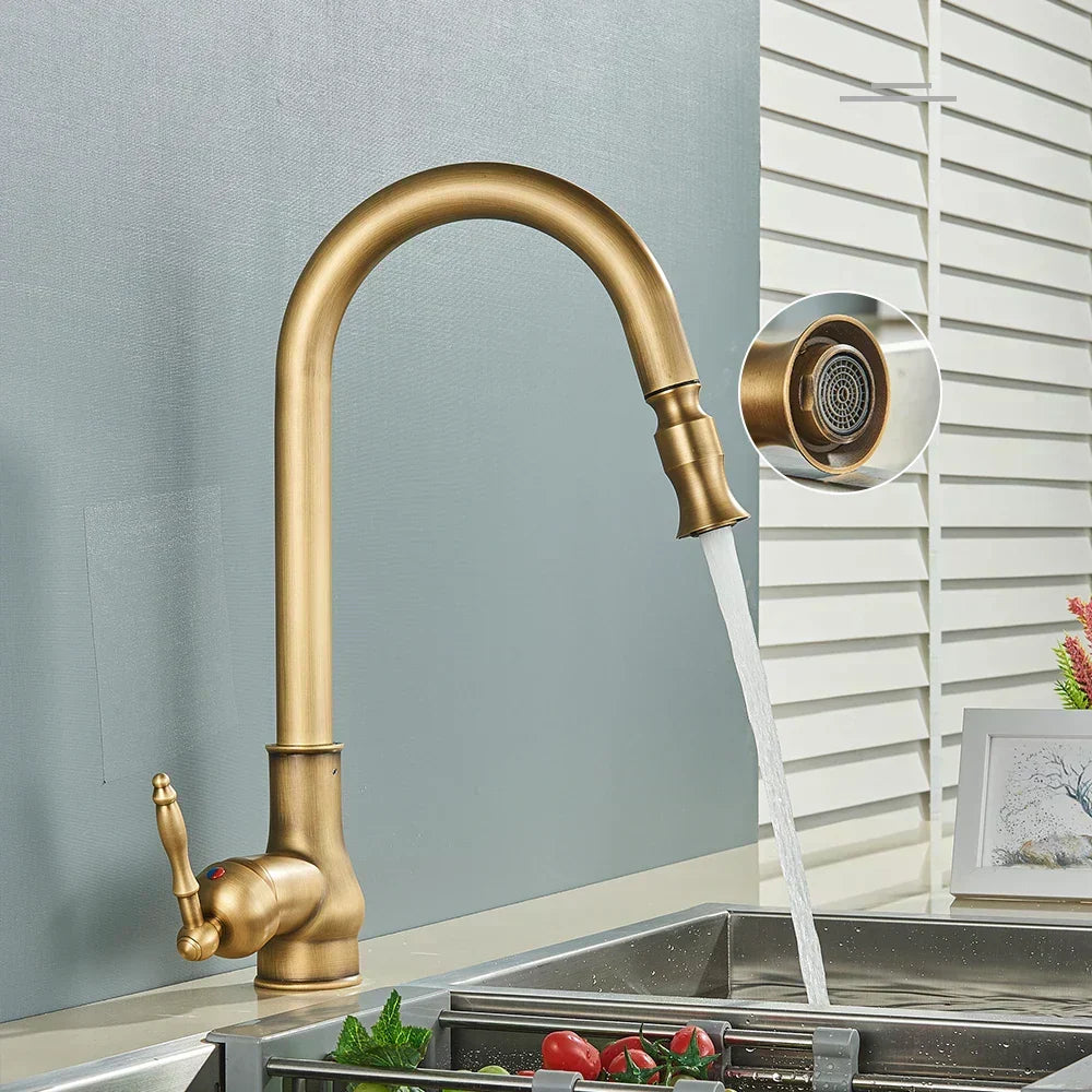 Vintage Antique Brass Kitchen Mixer Tap with 360° Swivel Spout