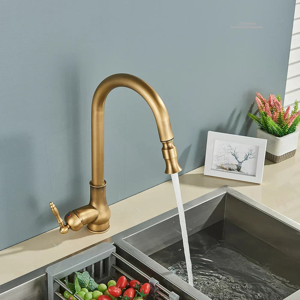 Vintage Antique Brass Kitchen Mixer Tap with 360° Swivel Spout