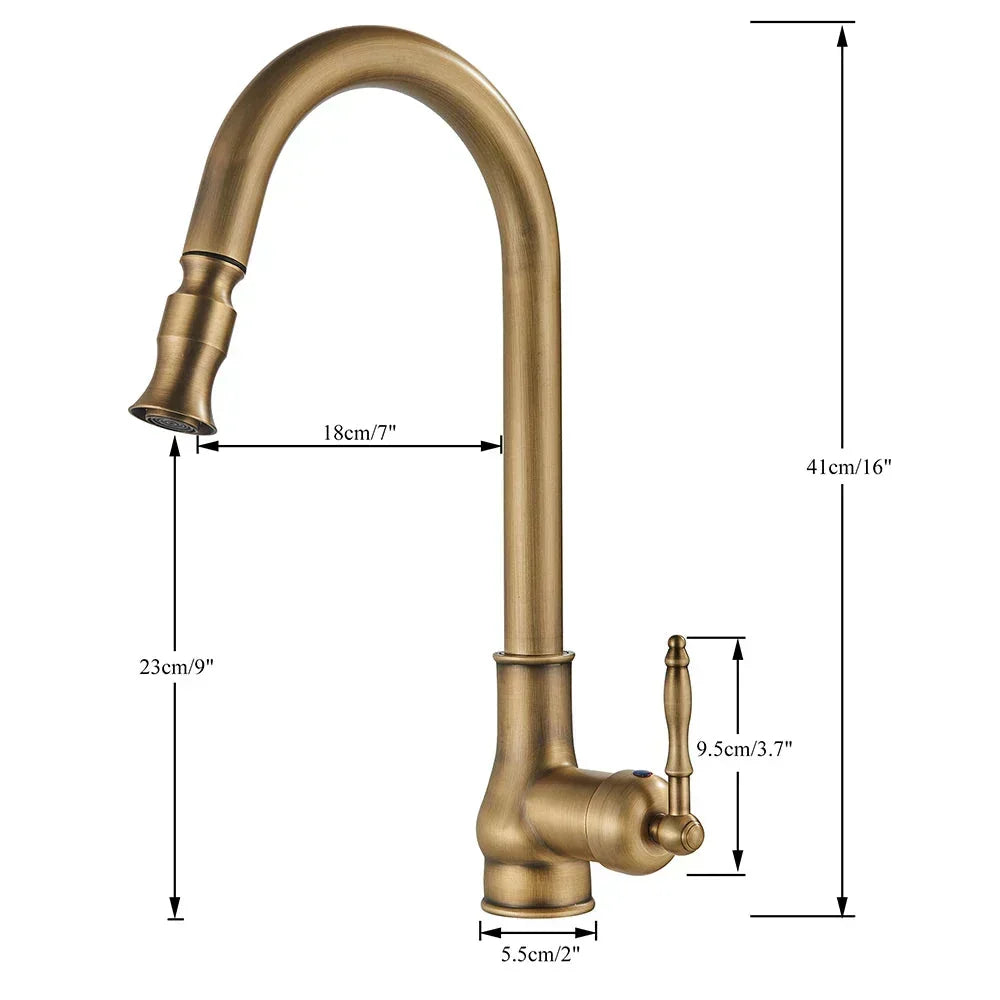 Vintage Antique Brass Kitchen Mixer Tap with 360° Swivel Spout