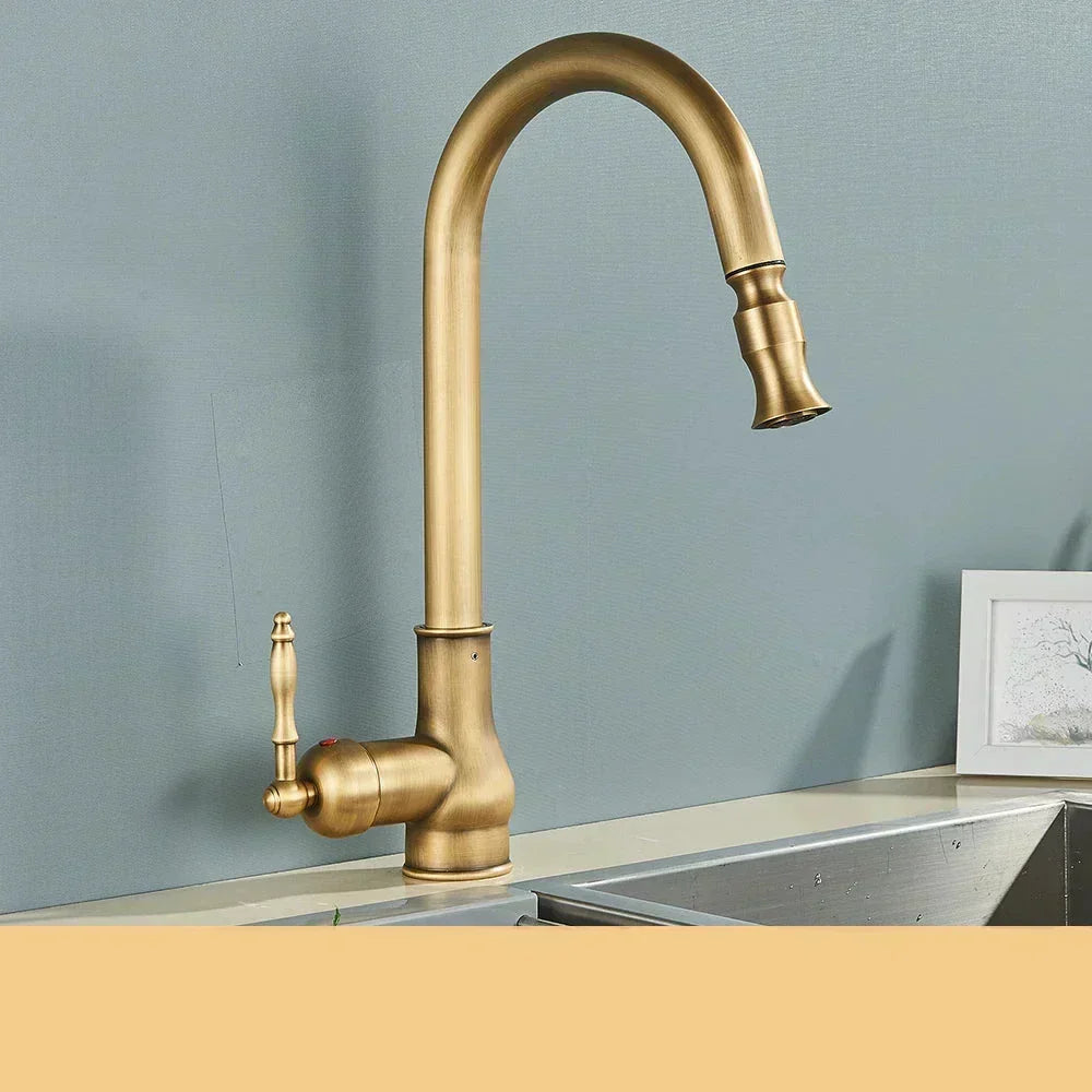 Vintage Antique Brass Kitchen Mixer Tap with 360° Swivel Spout