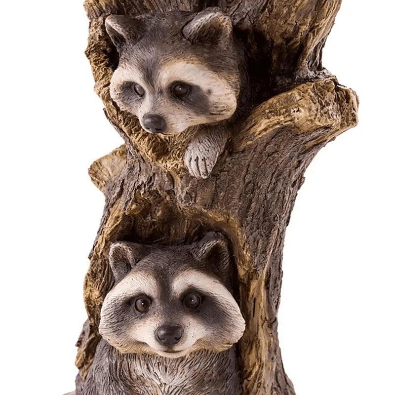 Vintage Garden Bird Bath, Polyresin Raccoon Design