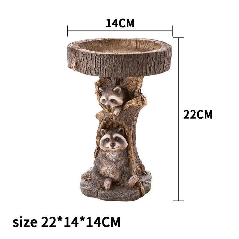 Vintage Garden Bird Bath, Polyresin Raccoon Design