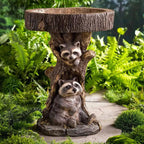Vintage Garden Bird Bath, Polyresin Raccoon Design