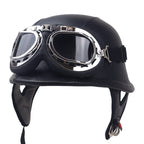 Vintage Leather Motorcycle Helmet with Goggles