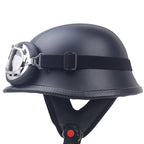 Vintage Leather Motorcycle Helmet with Goggles