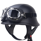Vintage Leather Motorcycle Helmet with Goggles