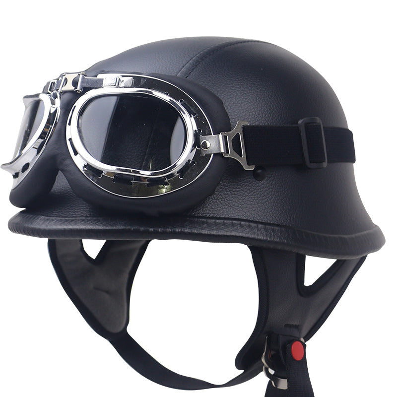 Vintage Leather Motorcycle Helmet with Goggles