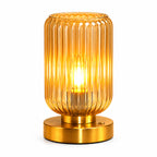 Vintage Ribbed Glass Table Lamp with Gold-Finish Base