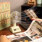 Vintage-Style Tabletop Desk Fan with Metal Grille and LED Display