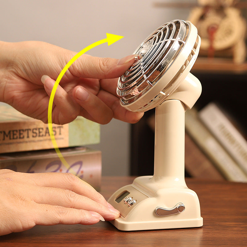 Vintage-Style Tabletop Desk Fan with Metal Grille and LED Display