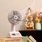 Vintage-Style Tabletop Desk Fan with Metal Grille and LED Display