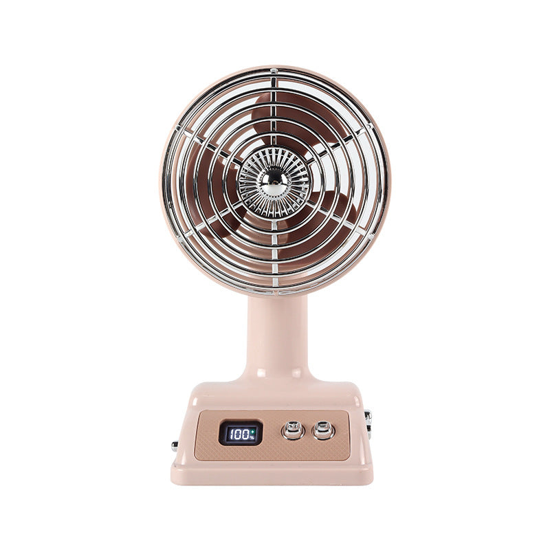 Vintage-Style Tabletop Desk Fan with Metal Grille and LED Display