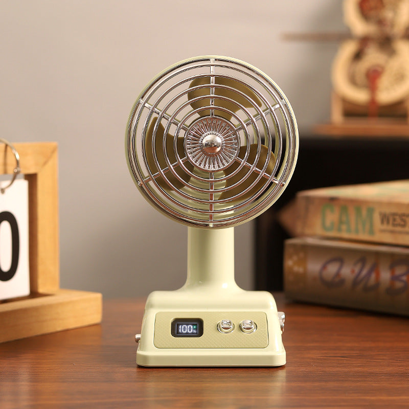 Vintage-Style Tabletop Desk Fan with Metal Grille and LED Display