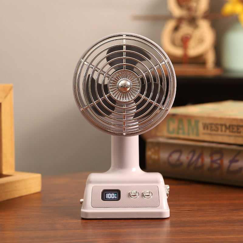 Vintage-Style Tabletop Desk Fan with Metal Grille and LED Display