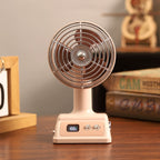 Vintage-Style Tabletop Desk Fan with Metal Grille and LED Display