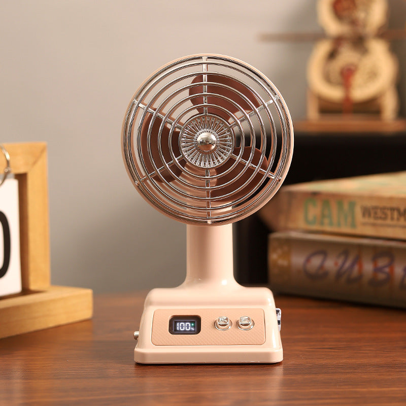 Vintage-Style Tabletop Desk Fan with Metal Grille and LED Display
