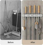 Wall-Mounted Broom, Mop & Tool Holder with 4 Clamps and 5 Hooks