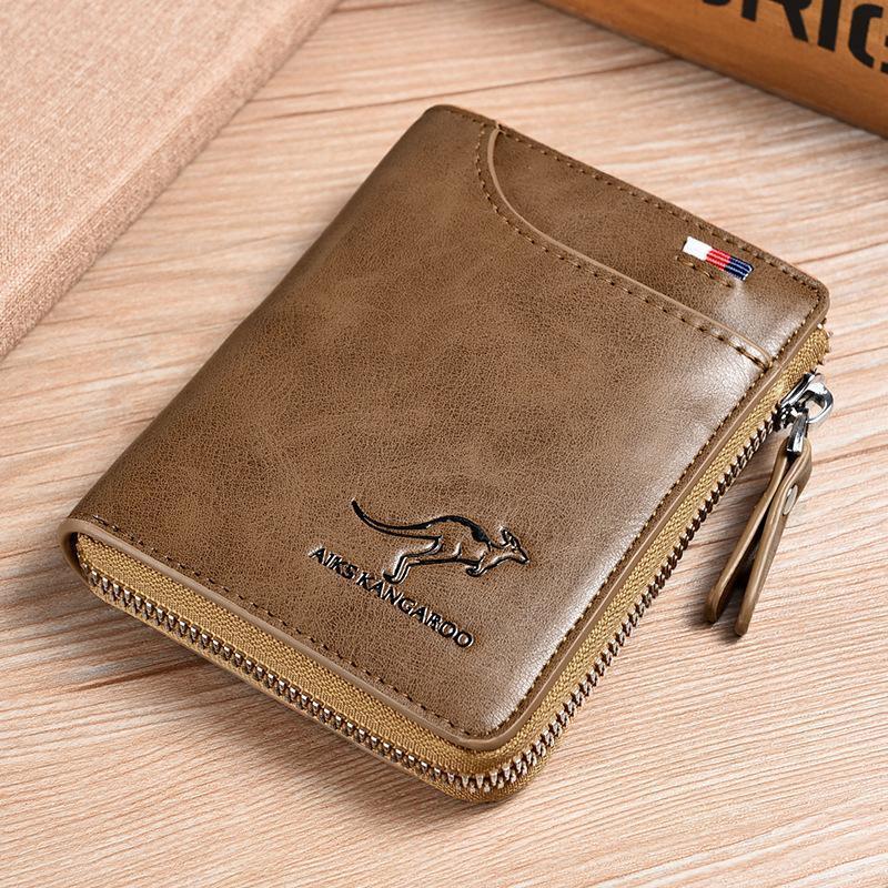 RFID-Blocking Wallet for Men and Women - PU Leather, Khaki Black Brown