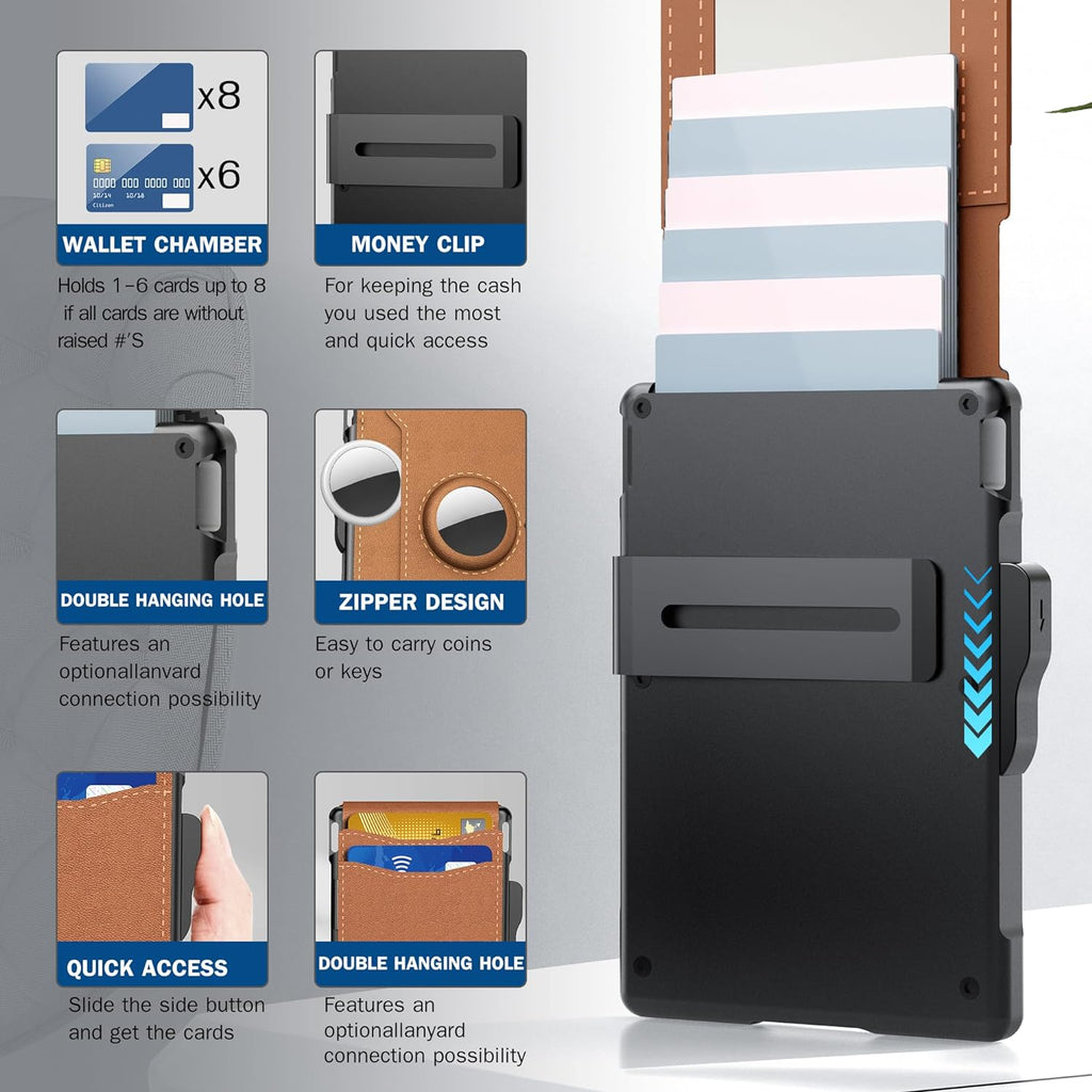 AirTag Wallet for Men - RFID Blocking Bifold, Pop Up Aluminium Case, Leather, view 4