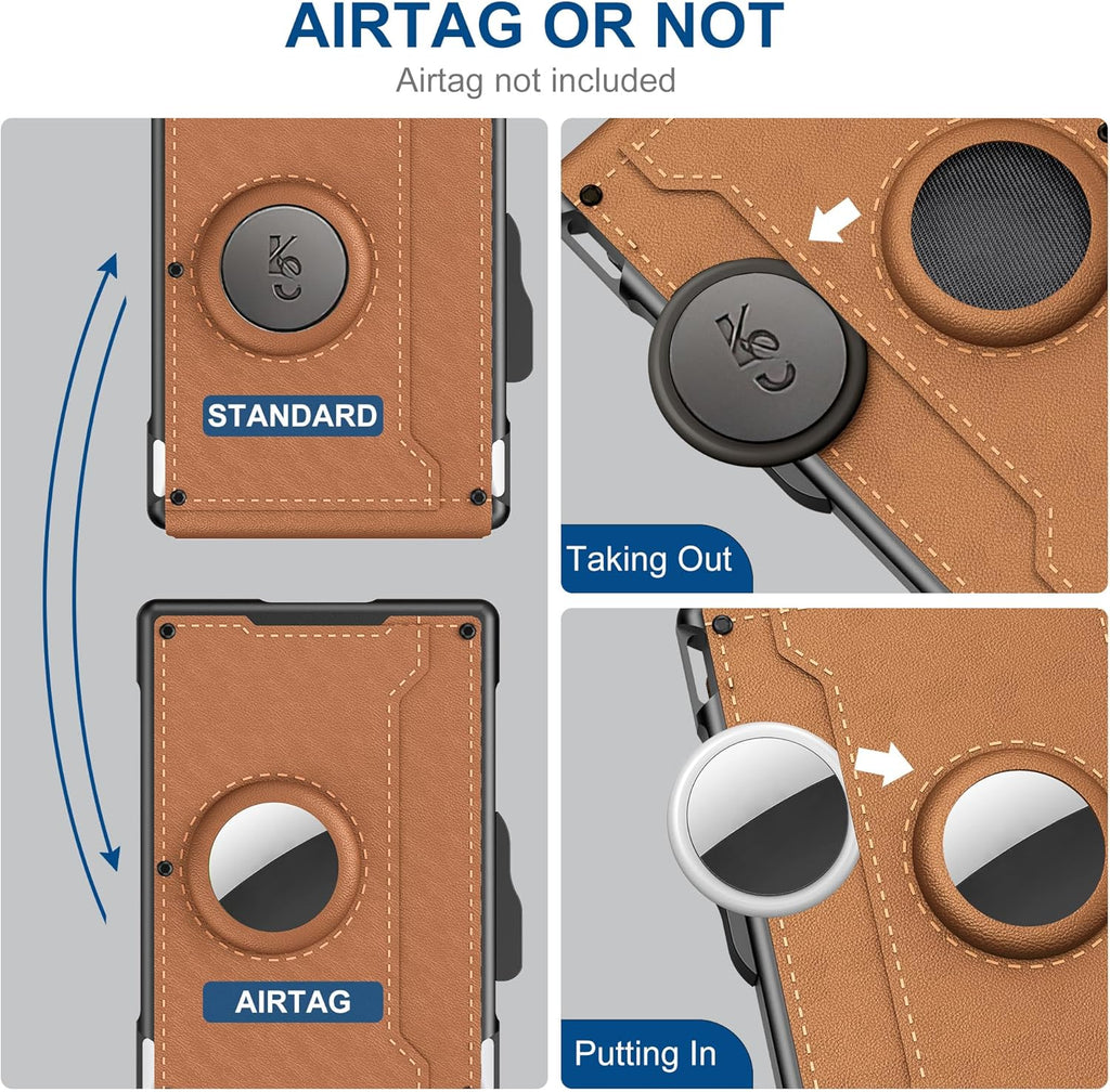 AirTag Wallet for Men - RFID Blocking Bifold, Pop Up Aluminium Case, Leather, view 5