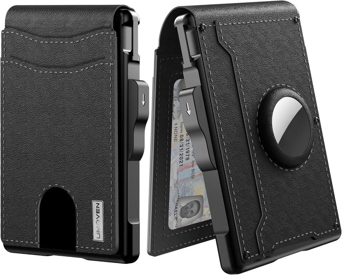AirTag Wallet for Men - RFID Blocking Bifold, Pop Up Aluminium Case, Leather, view 7