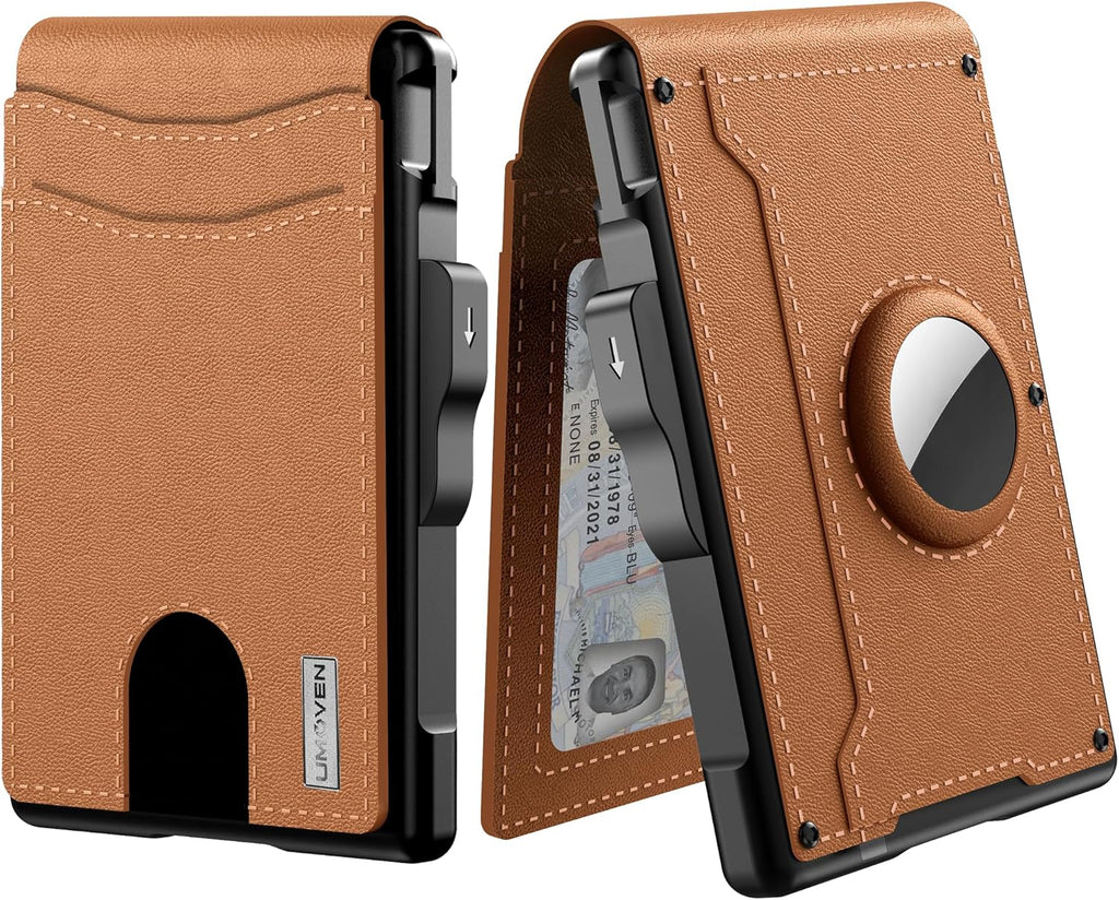 AirTag Wallet for Men - RFID Blocking Bifold, Pop Up Aluminium Case, Leather