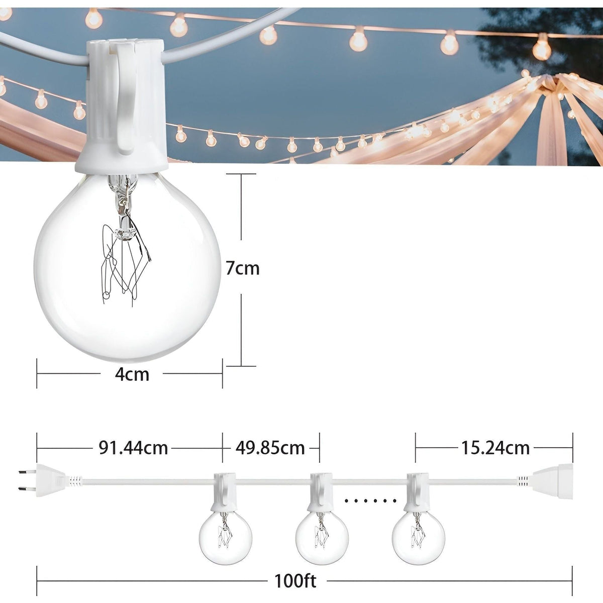 Warm White LED Ball String Lights, 15 m or 30 m, 220 V