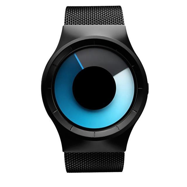 Stainless Steel Digital Watch for Men - Unique Time Reading, Blue and Black Bars
