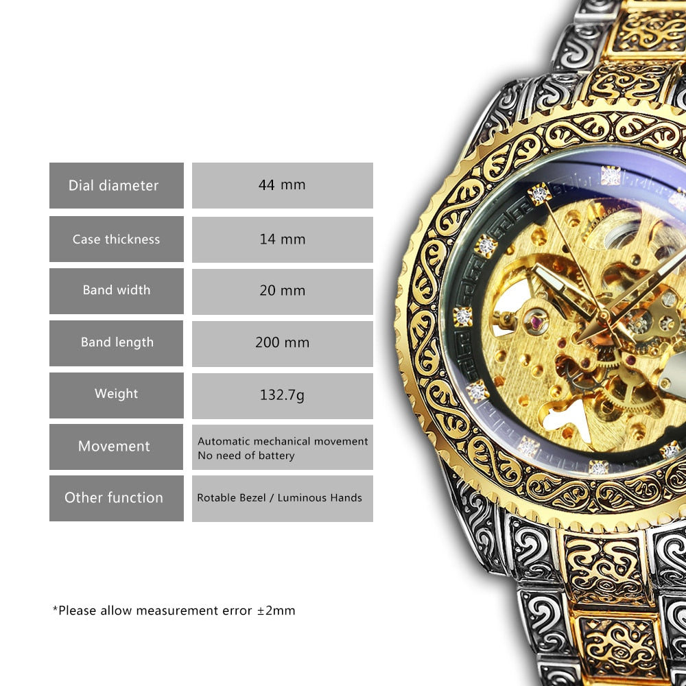 Hand-Engraved Automatic Mechanical Watch for Men - 44mm Dial, Zinc Alloy, view 4