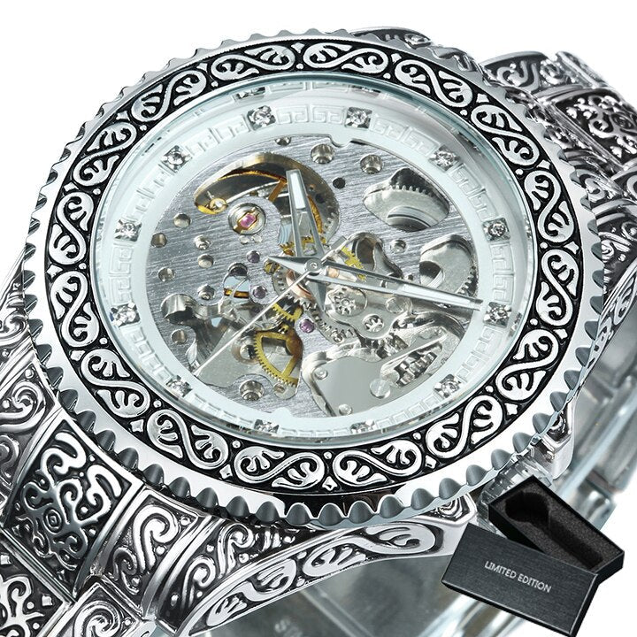 Hand-Engraved Automatic Mechanical Watch for Men - 44mm Dial, Zinc Alloy, view 6
