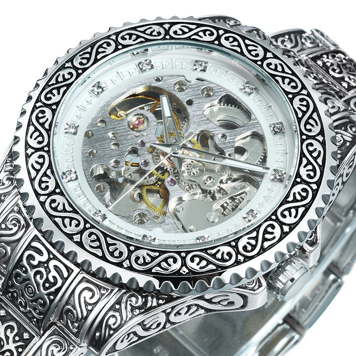 Hand-Engraved Automatic Mechanical Watch for Men - 44mm Dial, Zinc Alloy, view 9