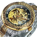Hand-Engraved Automatic Mechanical Watch for Men - 44mm Dial, Zinc Alloy