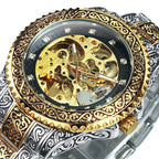 Hand-Engraved Automatic Mechanical Watch for Men - 44mm Dial, Zinc Alloy