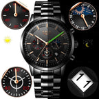 Men's Military Black Steel Watch - Stainless Steel, Day Date Display, view 2