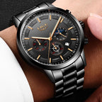 Men's Military Black Steel Watch - Stainless Steel, Day Date Display, view 3