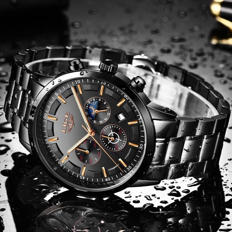Men's Military Black Steel Watch - Stainless Steel, Day Date Display, view 4