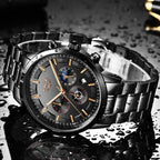 Men's Military Black Steel Watch - Stainless Steel, Day Date Display, view 4