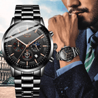 Men's Military Black Steel Watch - Stainless Steel, Day Date Display, view 5