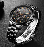 Men's Military Black Steel Watch - Stainless Steel, Day Date Display, view 6