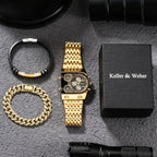 Men's Quartz Business Watch Gift Set - 34mm Big Dial, Stainless Steel Case, view 2