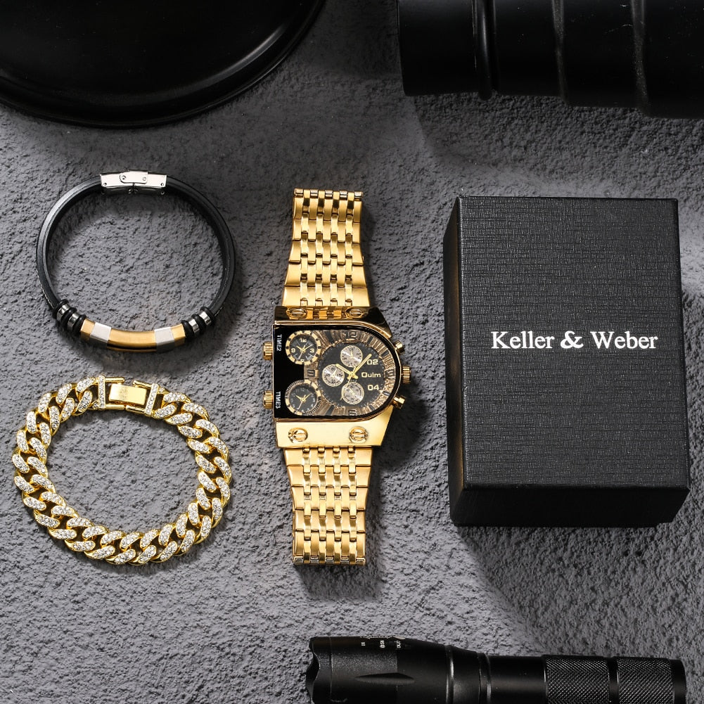 Men's Quartz Business Watch Gift Set - 34mm Big Dial, Stainless Steel Case, view 2