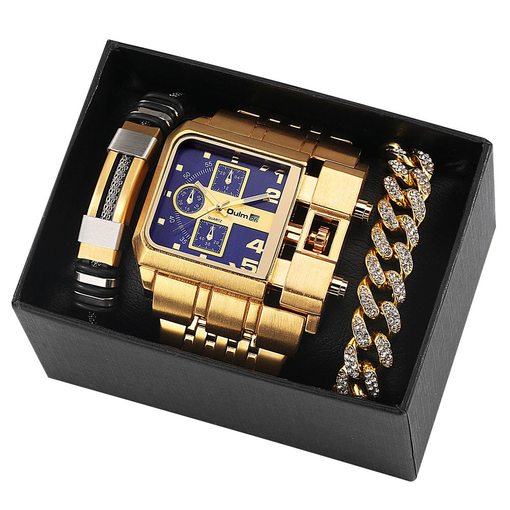 Men's Quartz Business Watch Gift Set - 34mm Big Dial, Stainless Steel Case, view 6