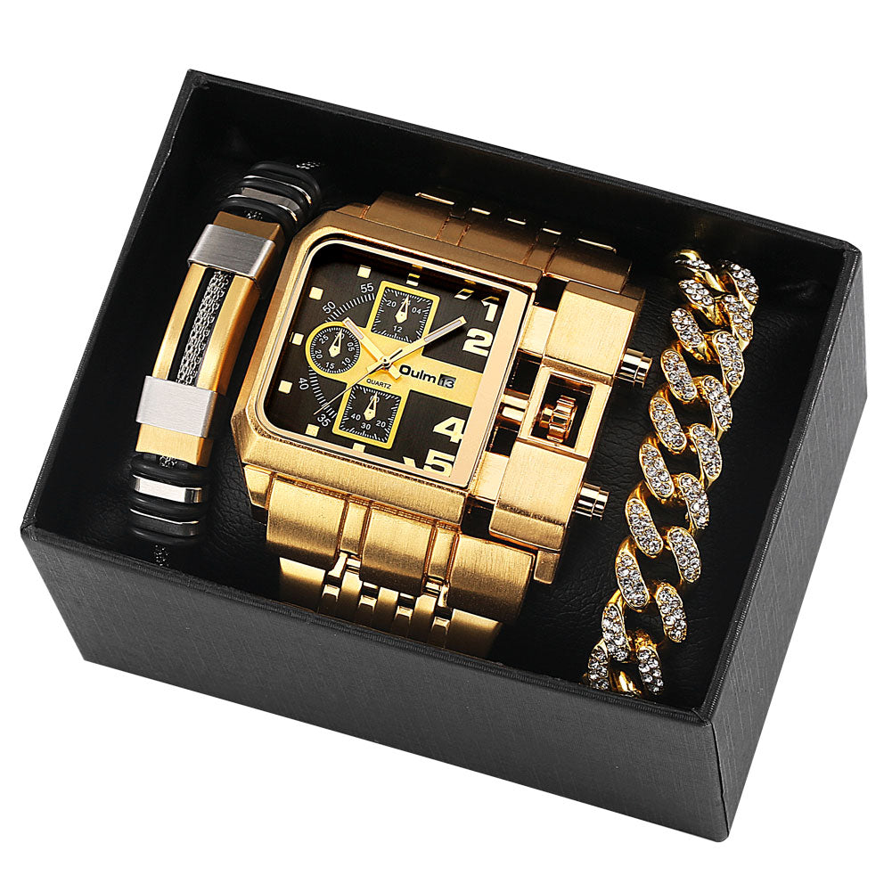 Men's Quartz Business Watch Gift Set - 34mm Big Dial, Stainless Steel Case, view 7