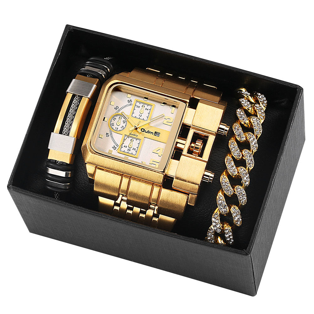 Men's Quartz Business Watch Gift Set - 34mm Big Dial, Stainless Steel Case, view 8