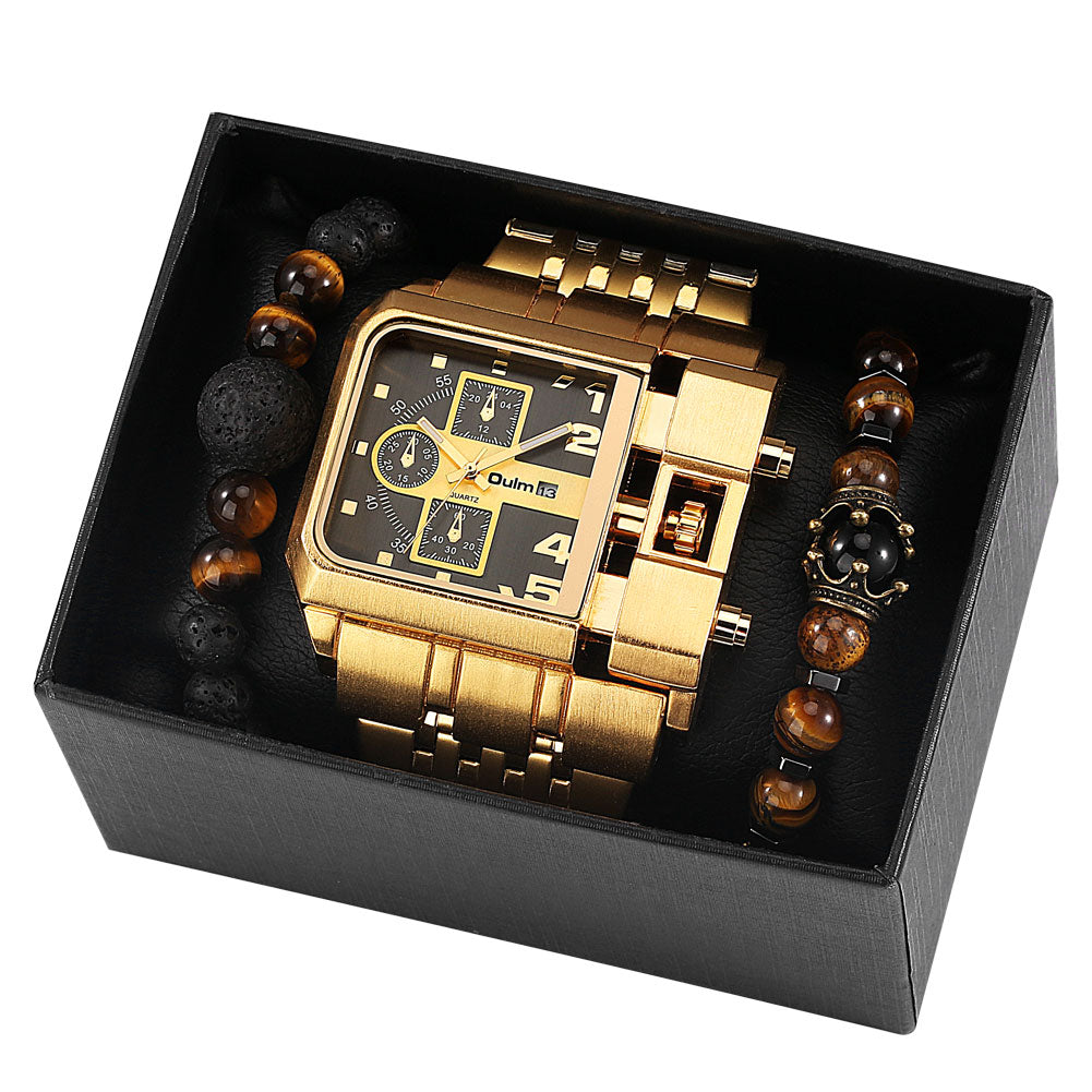 Men's Quartz Business Watch Gift Set - 34mm Big Dial, Stainless Steel Case, view 9