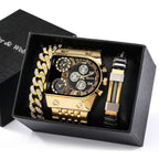 Men's Quartz Business Watch Gift Set - 34mm Big Dial, Stainless Steel Case