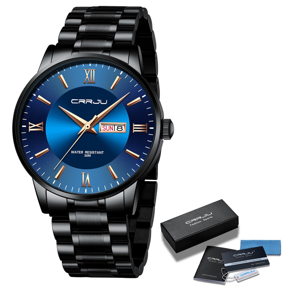 Men's Luxury Waterproof Sports Watch - Stainless Steel, 43 mm Quartz Chronograph